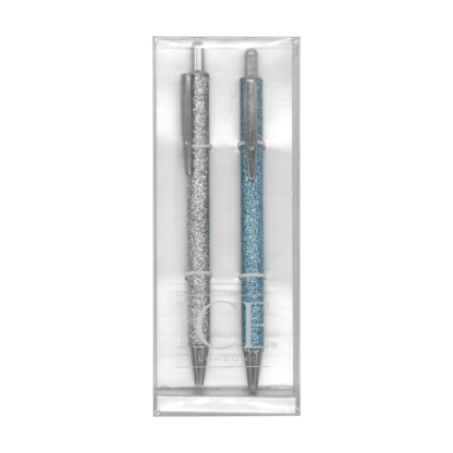 Glitter Ballpoint 2 Pens Gift Set - Silver & Blue