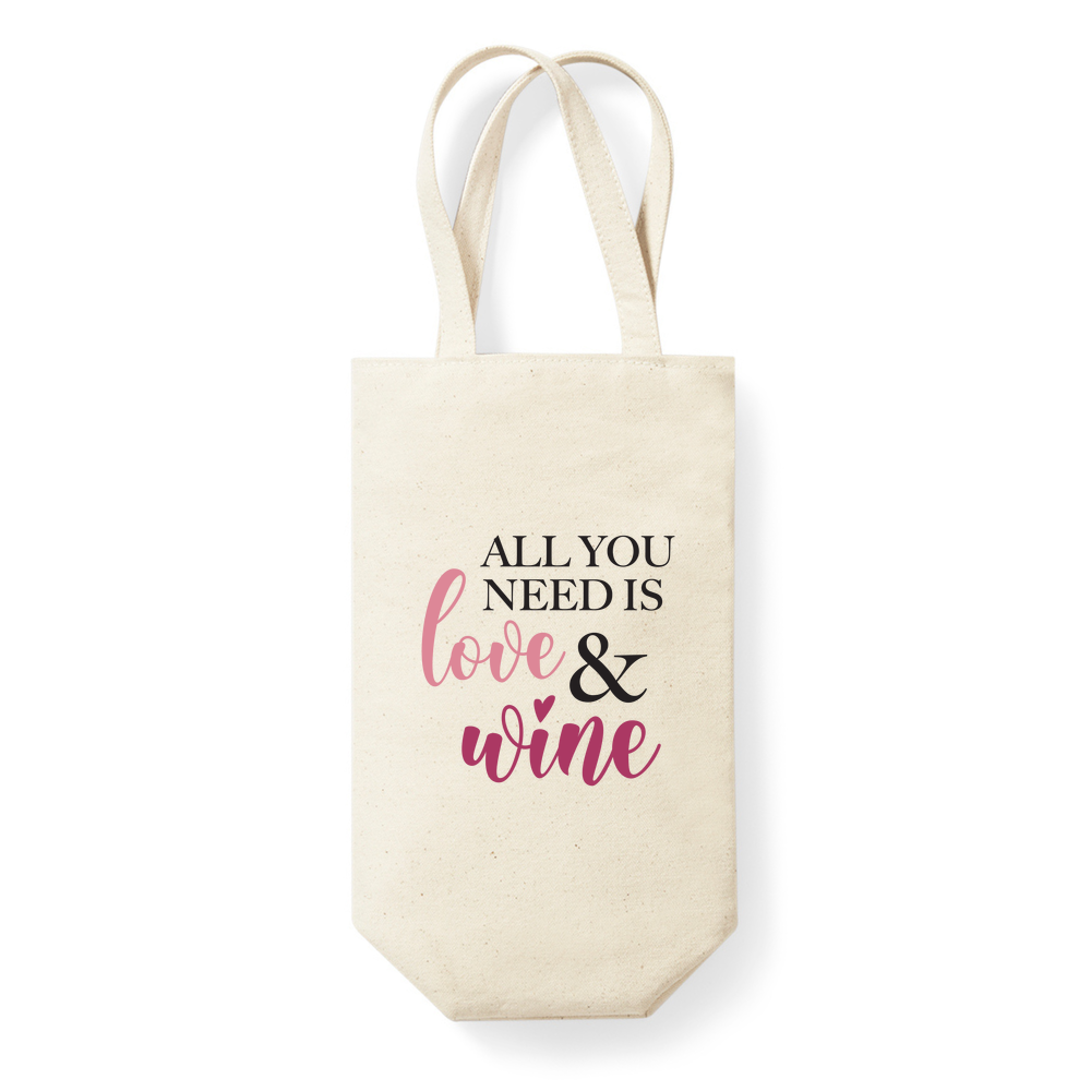 All You Need Is Love & Wine Cotton Wine Bottle Bag - Image 2