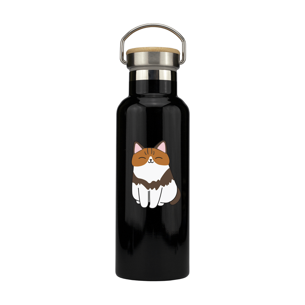 Cute Cat Personalised Metal Bottle with Bamboo Lid - Image 2