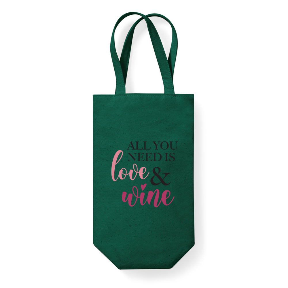 All You Need Is Love & Wine Cotton Wine Bottle Bag - Image 4