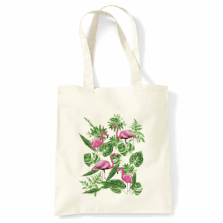 Leaves & Flamingos Personalised Natural Cotton Tote Bag