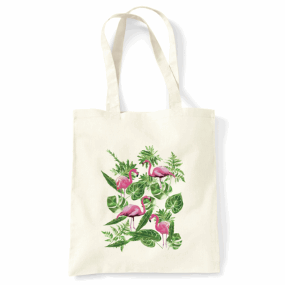 Leaves & Flamingos Personalised Natural Cotton Tote Bag