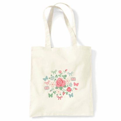 Floral British Personalised Natural Cotton Tote Bag