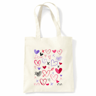 Hearts Scribble Personalised Natural Cotton Tote Bag