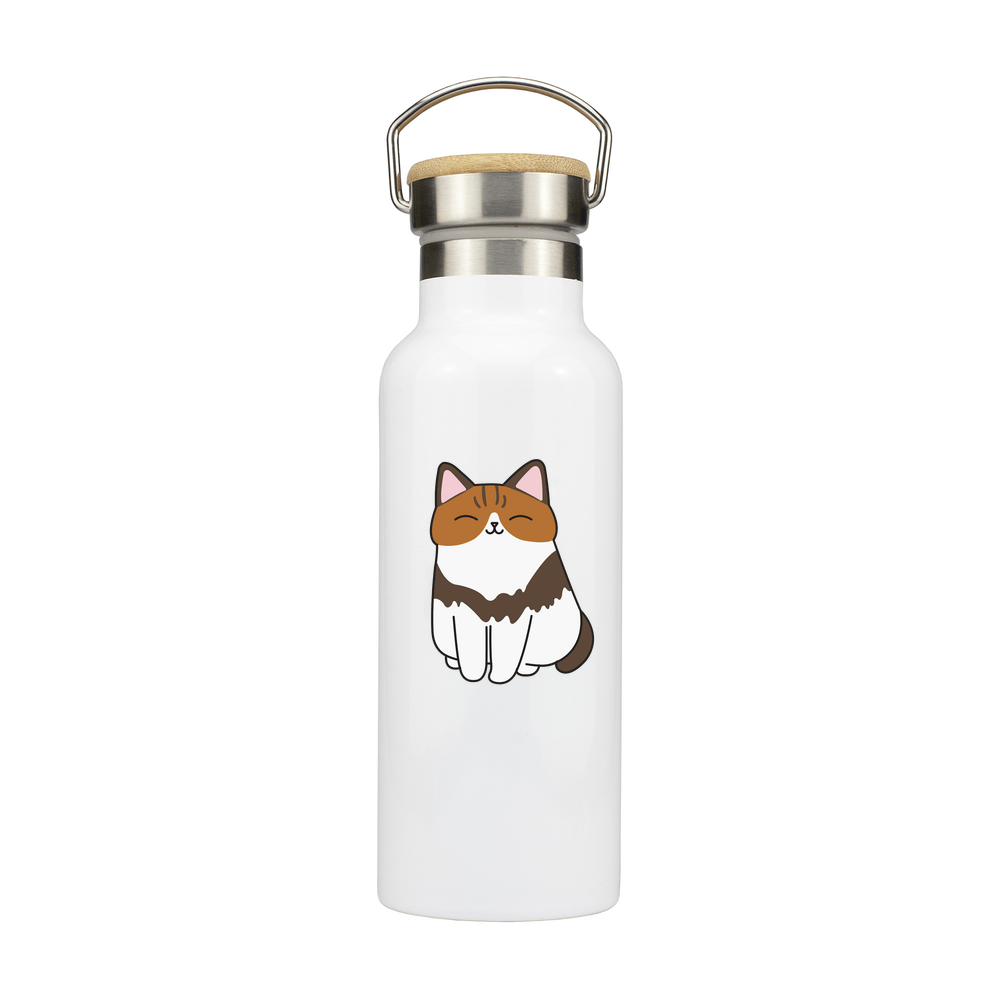 Cute Cat Personalised Metal Bottle with Bamboo Lid - Image 3