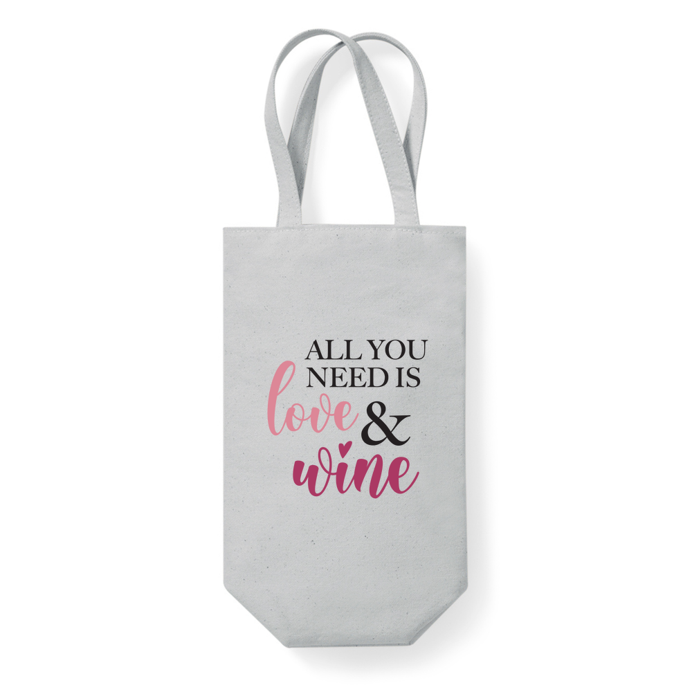 All You Need Is Love & Wine Cotton Wine Bottle Bag - Image 3