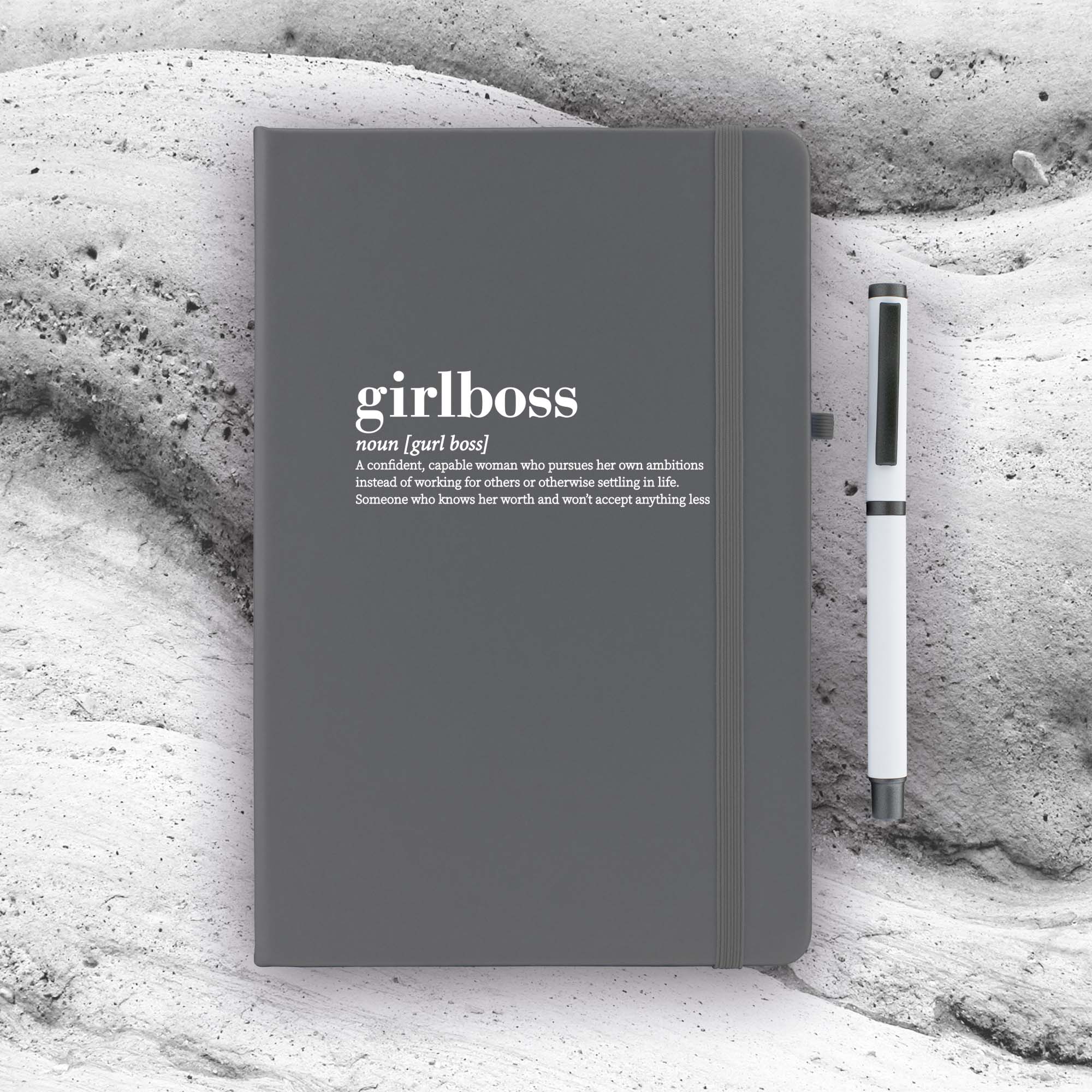 Personalised Girlboss Grey Notebook with Matching Pen ICE