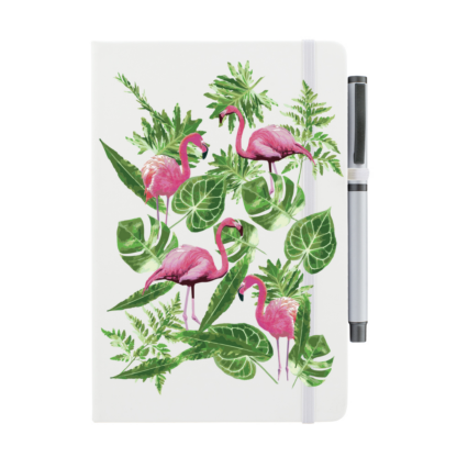 Leaves & Flamingos Personalised Notebook with Pen - Image 2