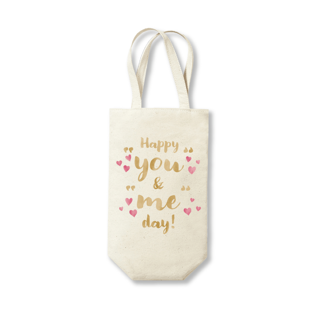Happy You and Me Day Anniversary Cotton Wine Bottle Bag - Image 2