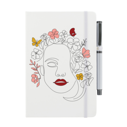 Girl with Flower Hair Personalised Notebook with Pen - Image 3